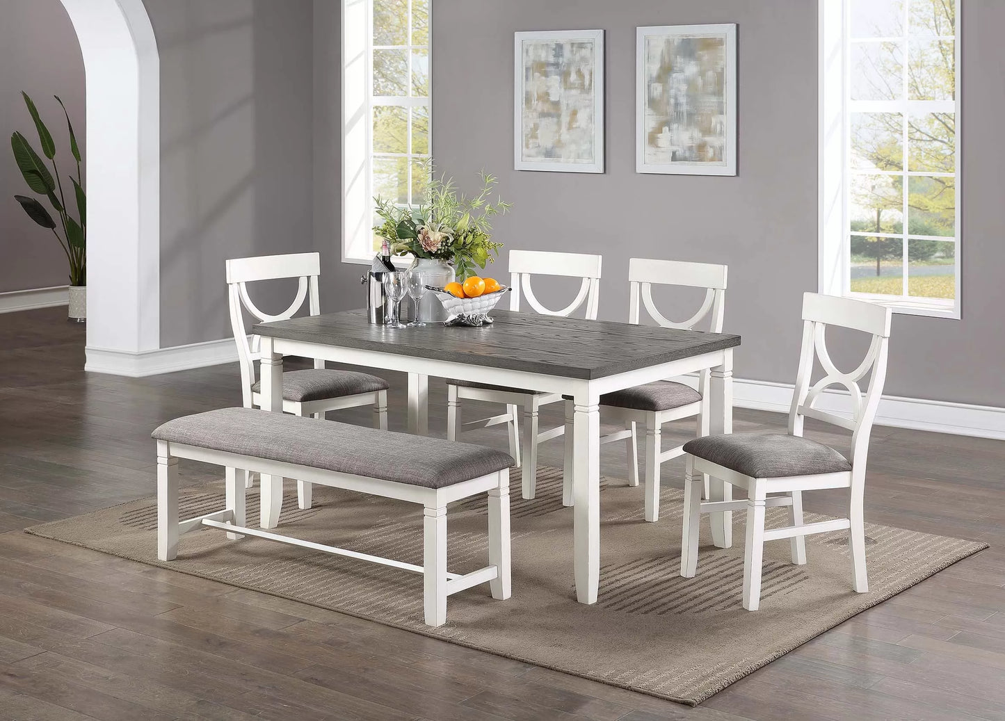 F2562 6PC DINING SET WHITE/GREY