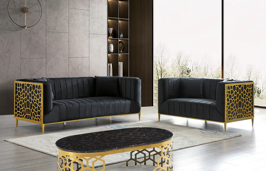 SF1018 BLACK VELVET SOFA SET