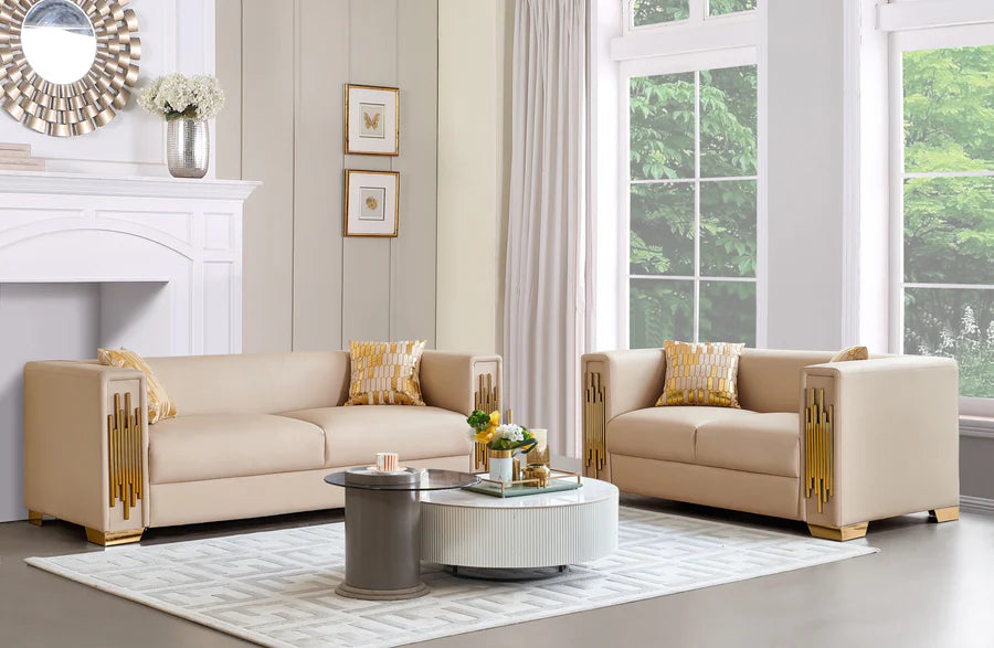SF2001 CREAM LEATHER SOFA SET