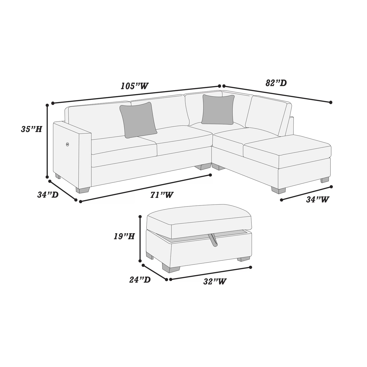 3PC SECTIONAL WITH OTTOMAN