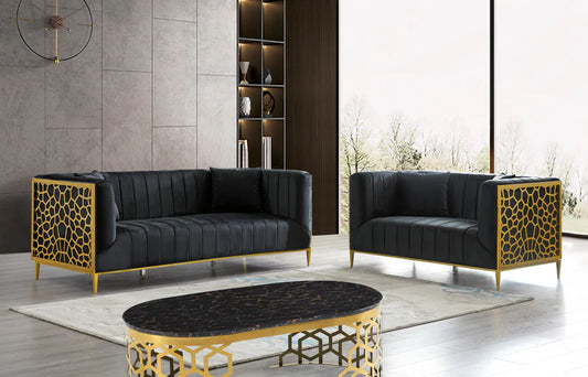 SF1018 BLACK VELVET SOFA SET