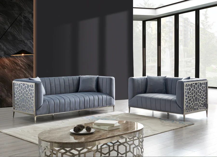 SF1019 GREY VELVET SOFA SET