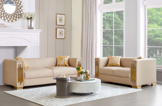 SF2001 CREAM LEATHER SOFA SET