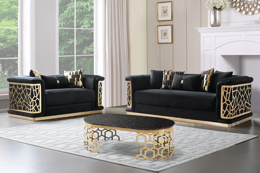 SF5088 BLACK VELVET SOFA SET
